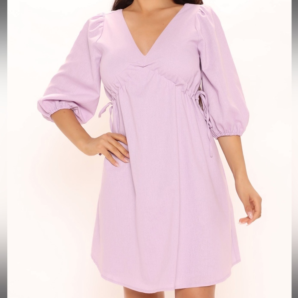 NWT Lavender V-Neck Tie Up Mini Dress - Small